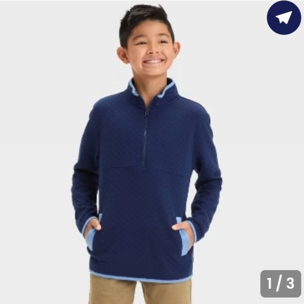 Cat & Jack Boys' Quilted Mock Neck Pullover Sweatshirt Navy Blue Size S 6-7